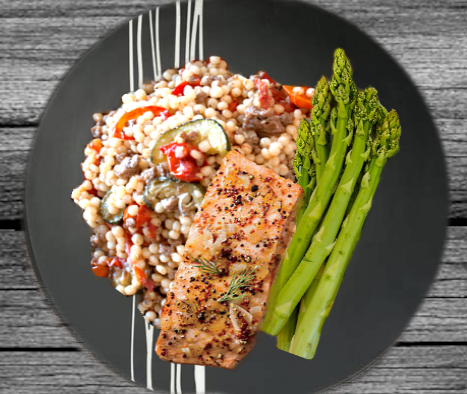 Pan-Fried Salmon with Tomato Couscous and Asparagus