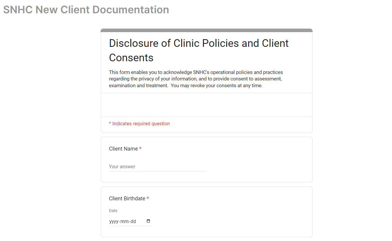 SNHC New Client Documentation