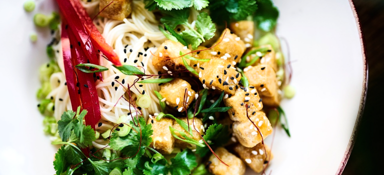 a plate of colourful plant-based foods